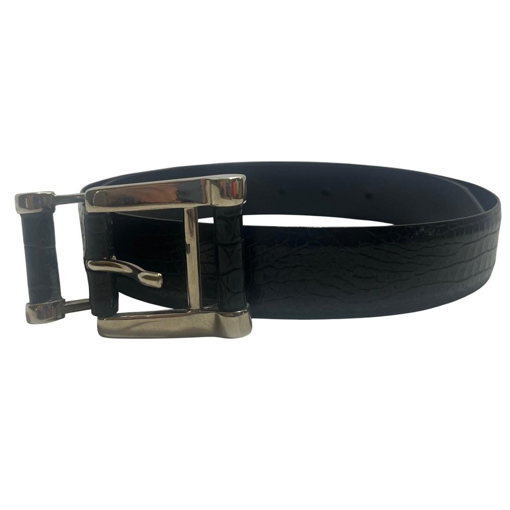 VTG Carlisle Black Reptile Design Leather Belt W/ Leather & Silver Buckle Small - Picture 5 of 7